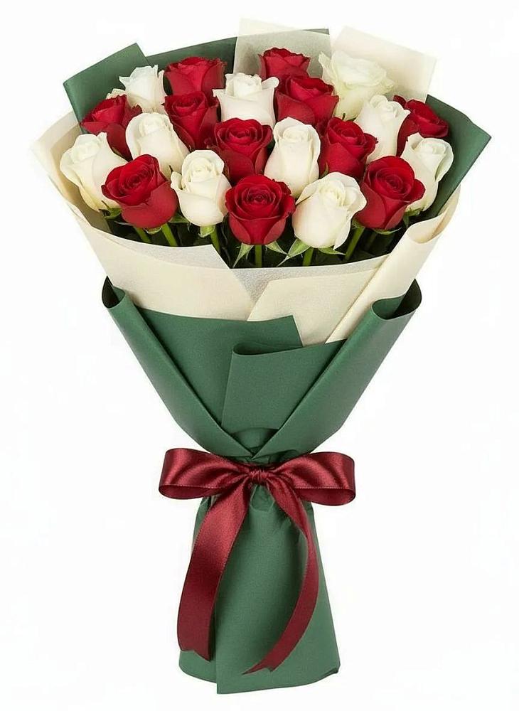Букет Микс из красных и белых роз в Вольно-Донской