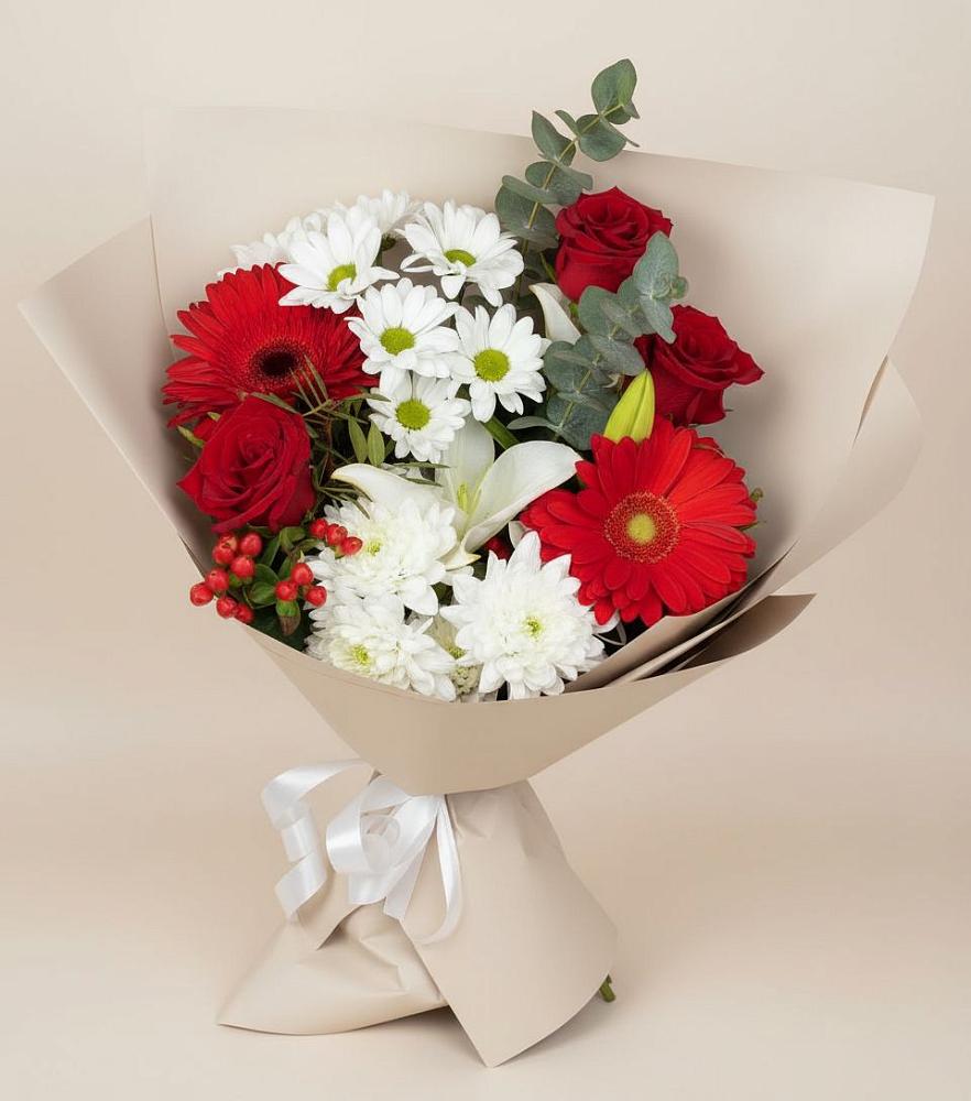 Букет цветов из: Розы, Хризантемы, Герберы и Лилии в Вольно-Донской