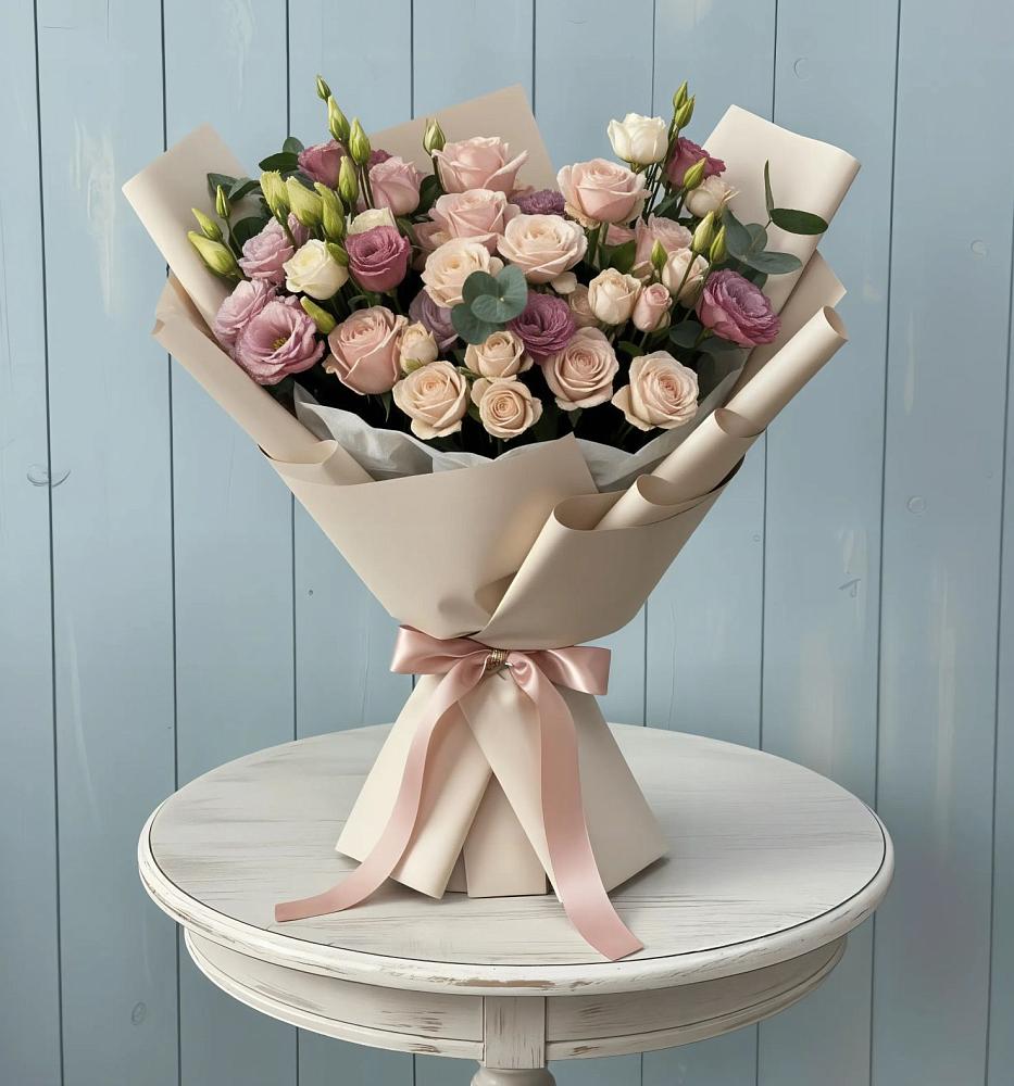 Букет цветов из: Розы и Лизиантусы в Вольно-Донской