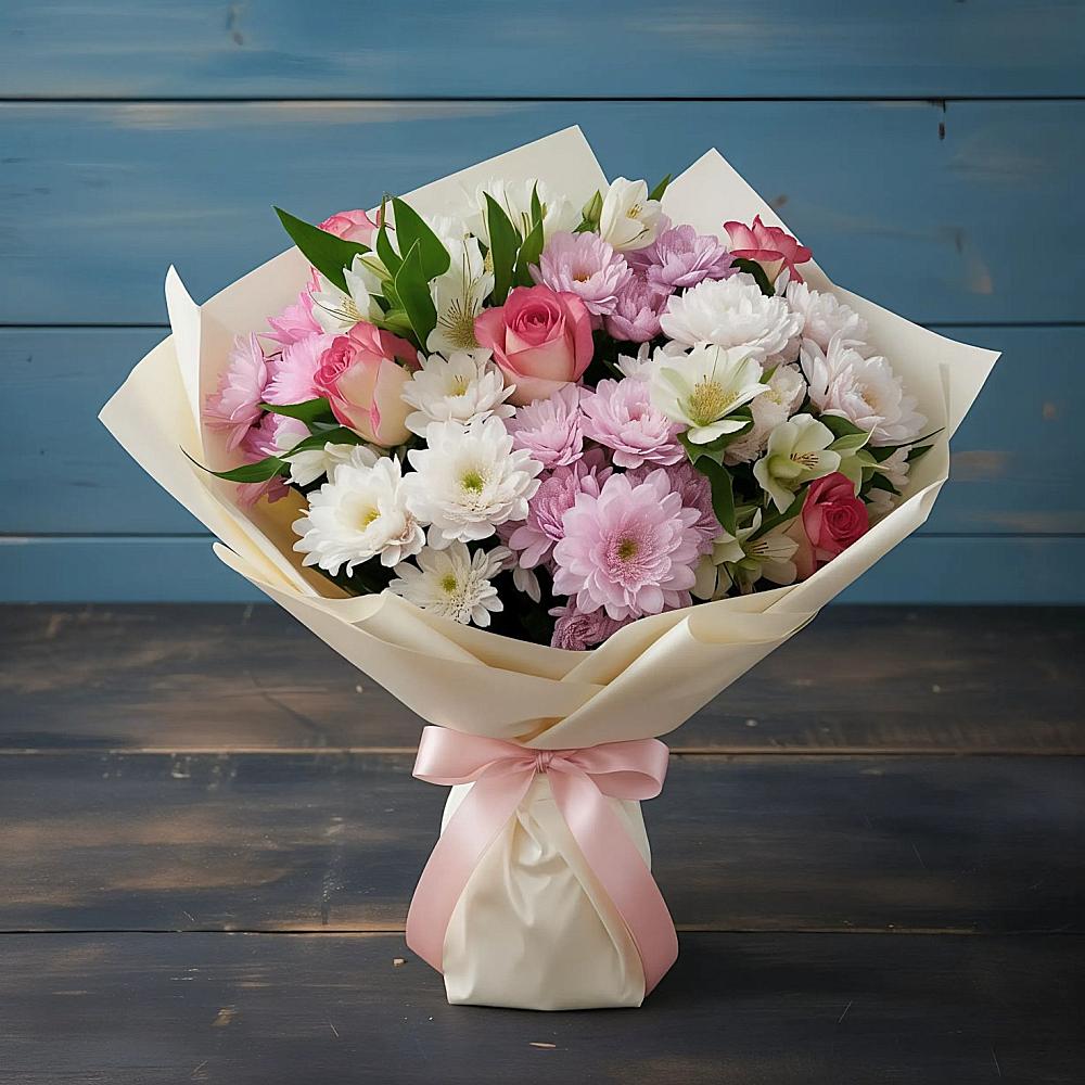 Букет цветов из: Хризантемы, Альстромерии и Розы в Вольно-Донской